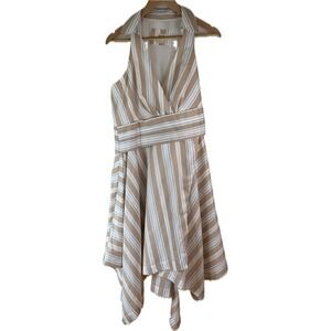 Maeve x Anthropologie Women Sz‎ 12 Tan Striped Asymmetrical Wrap Shirt Dress